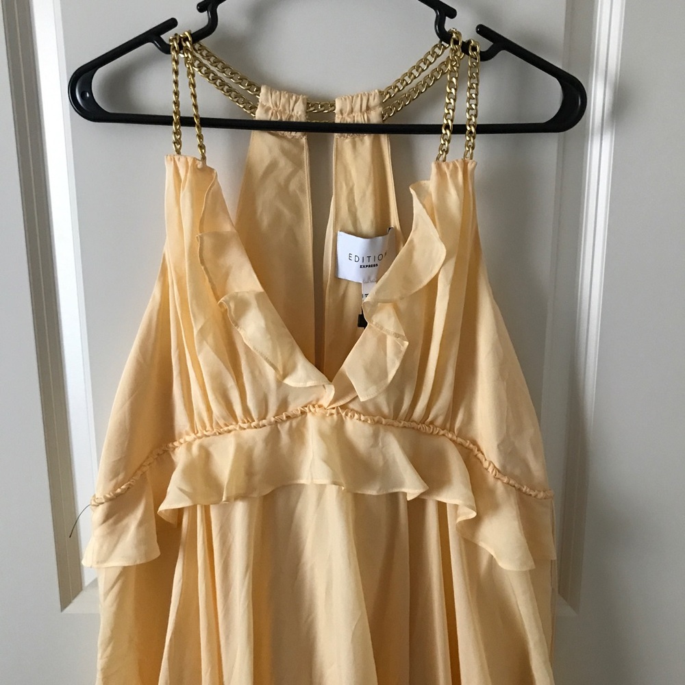 Women's Pale Yellow High-Low Ruffle Dress - Picture 7 of 7